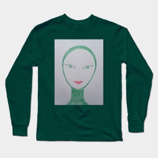 Green Eyed Lady Unique Portrait Art Long Sleeve T-Shirt